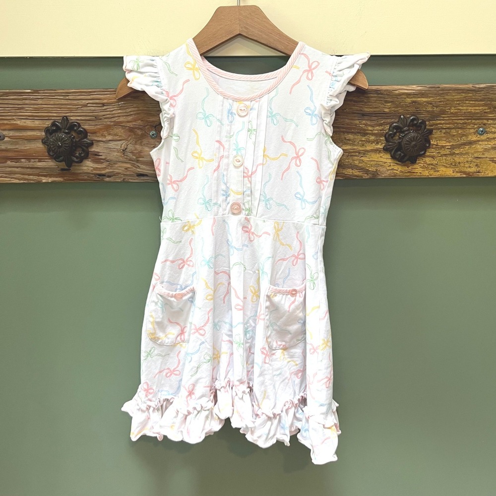 Serendipity Shrimp and Grits Kids Pastel Bow Flutter Sleeve Ruffle Dress M 5-6